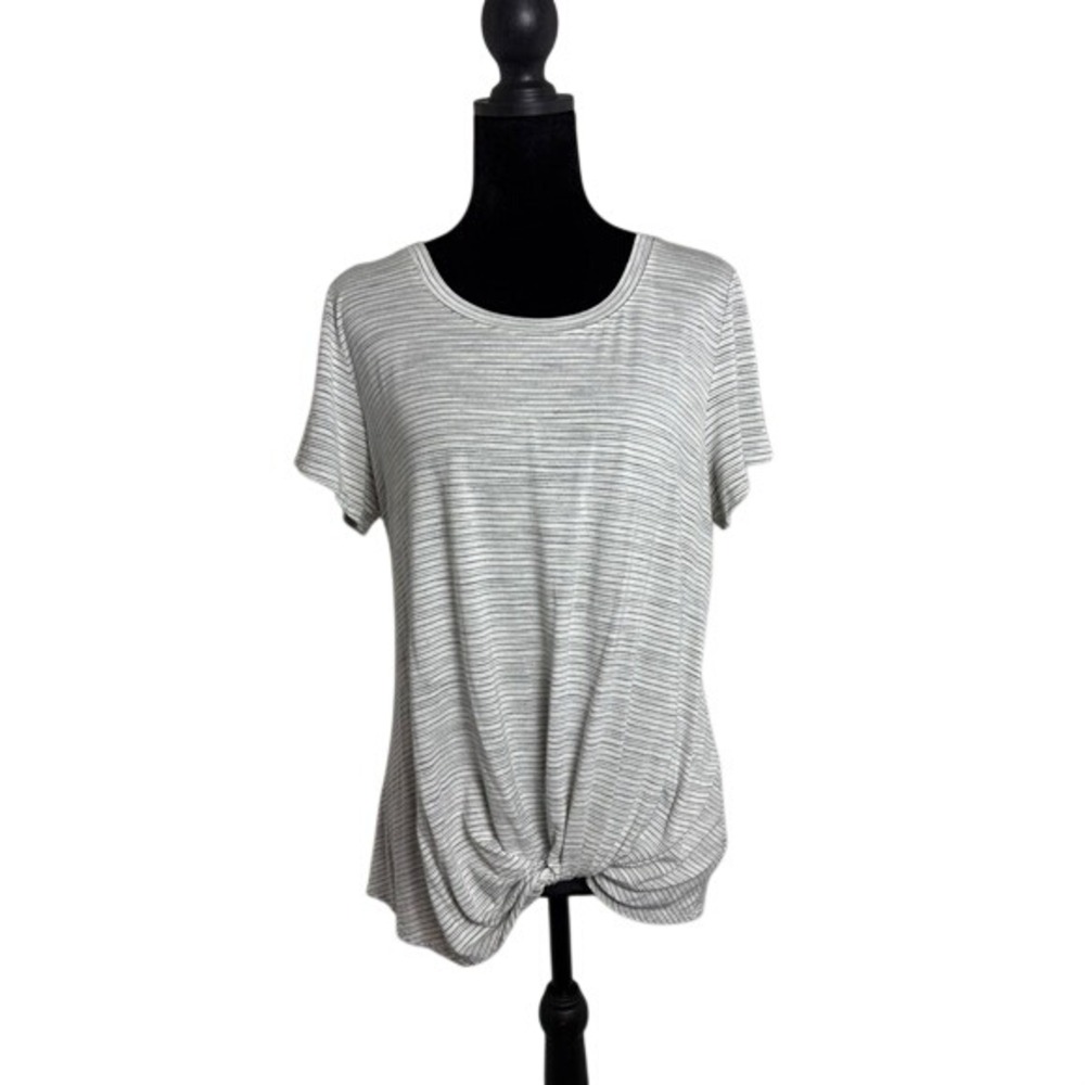 Nine Britton Front Knot Tee Women Size M White Striped Short Sleeve Very Good